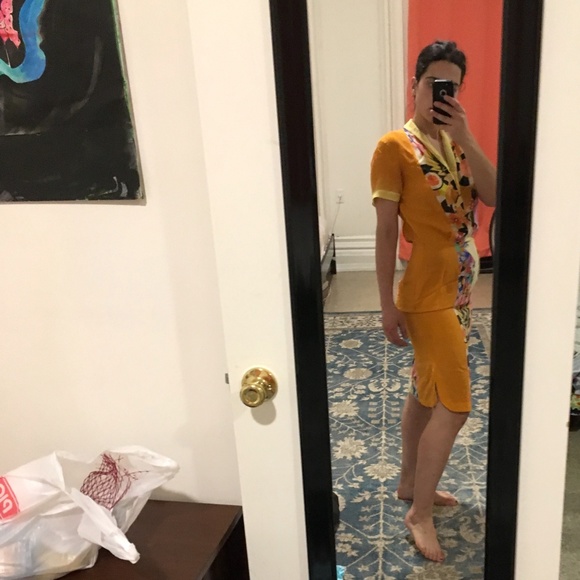 Etro Colorblock 100% Silk Dress Orange/Lavender - Picture 2 of 6